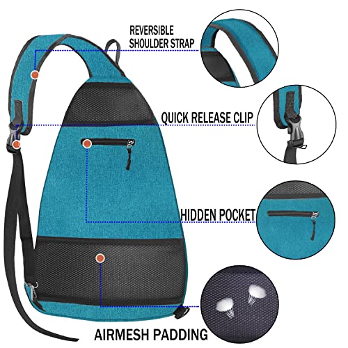 LLYWCM Pickleball Bag | Reversible Crossbody Sling Backpack for Paddle, Tennis, Racket and Travel - Women Men (Blue-Green) - Image 3