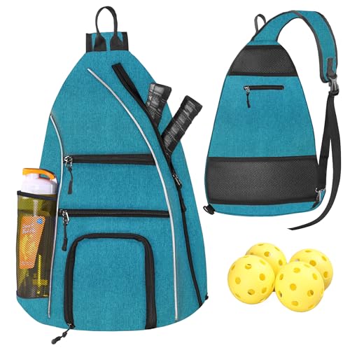 LLYWCM Pickleball Bag | Reversible Crossbody Sling Backpack for Paddle, Tennis, Racket and Travel - Women Men (Blue-Green) - Image 1