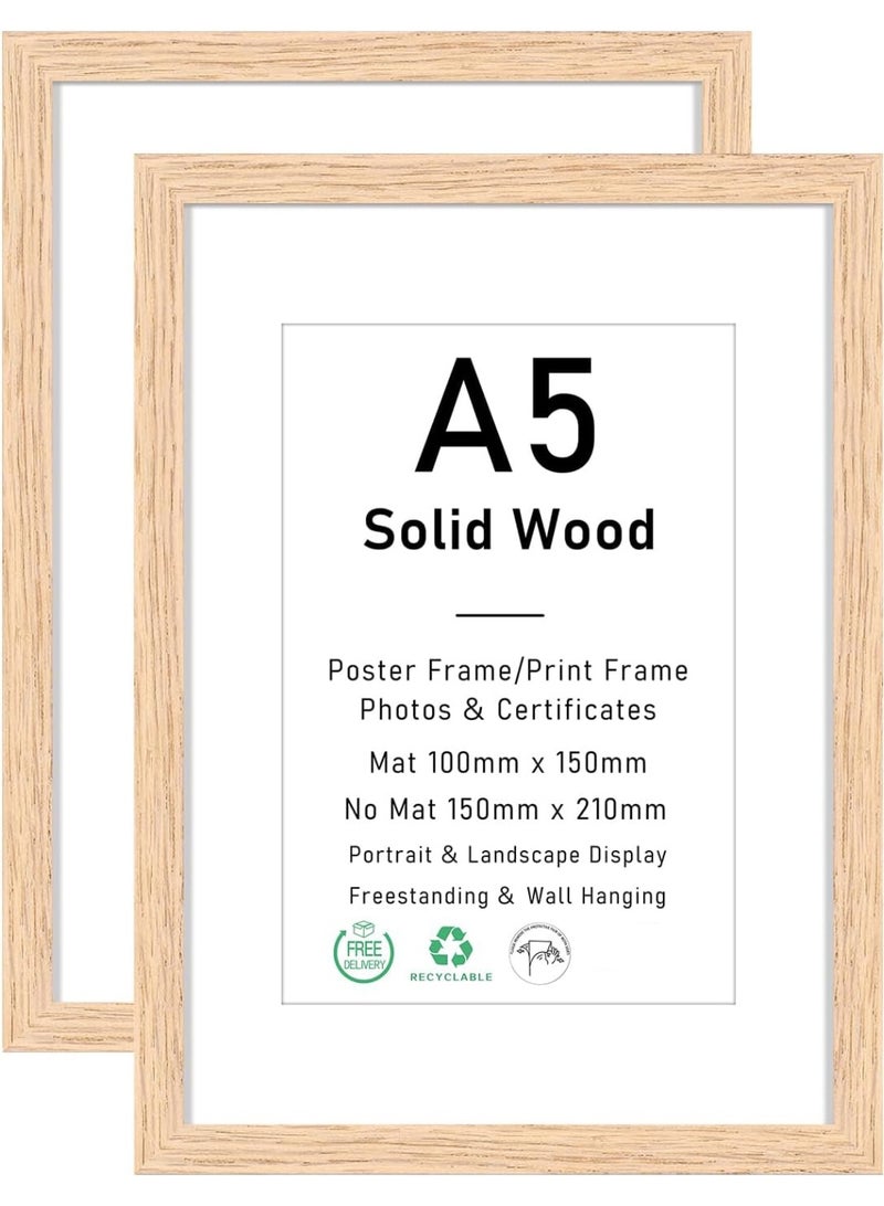 موثوقية التنبؤ مجموعة من إطارين للصورة، إطار صورة من خشب البلوط مع حامل، إطار ملصق A5 مع زجاج بلاستيكي للعرض على الحائط، 15 × 21 سم (بيج) - Image 1