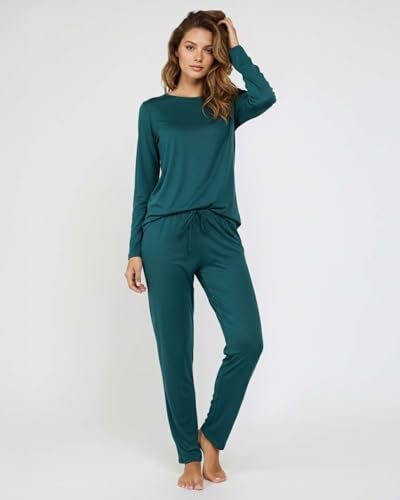 REALESSENTIALS Real Essentials 2 Pack: Women's Comfy Pajama Sets - Short & Long Sleeve Ladies Loungewear Sleepwear PJs (Available In Plus)(Set F Green & Pink, Medium) - Image 2