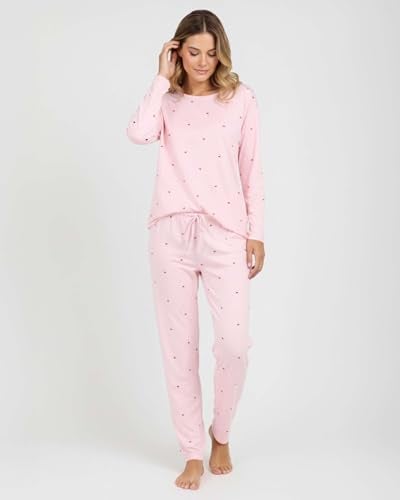 REALESSENTIALS Real Essentials 2 Pack: Women's Comfy Pajama Sets - Short & Long Sleeve Ladies Loungewear Sleepwear PJs (Available In Plus)(Set F Green & Pink, Medium) - Image 3