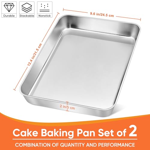 Herogo Rectangle Cake Pan Set of 2 9 X 12 X 2 Inch Stainless Steel Baking Pan for Oven Lasagna Brownies Casseroles Cakes Bakeware Dishwasher Safe - Image 3