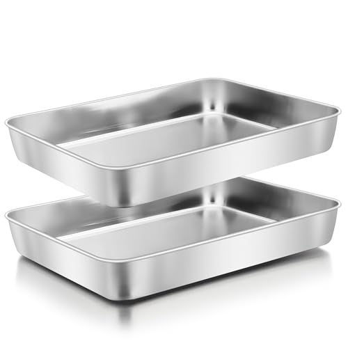 Herogo Rectangle Cake Pan Set of 2 9 X 12 X 2 Inch Stainless Steel Baking Pan for Oven Lasagna Brownies Casseroles Cakes Bakeware Dishwasher Safe - Image 1