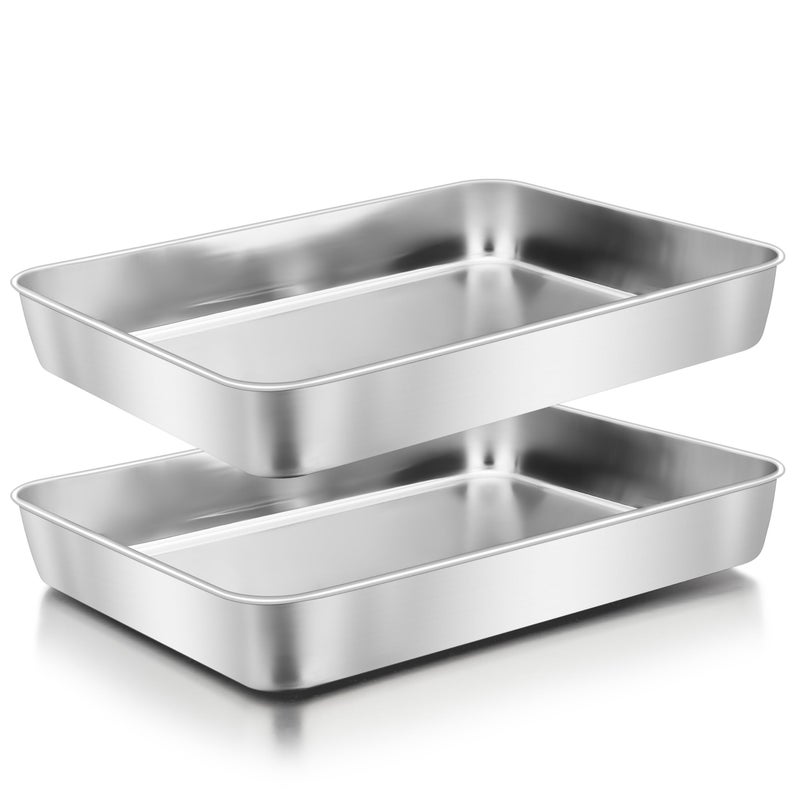 Herogo Rectangle Cake Pan Set of 2 9 X 12 X 2 Inch Stainless Steel Baking Pan for Oven Lasagna Brownies Casseroles Cakes Bakeware Dishwasher Safe - Image 2