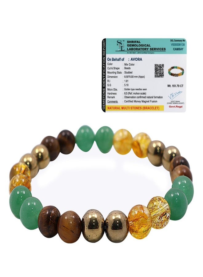 AVORA Money Magnet Fusion Bracelet for Men & Women | Natural Pyrite, Tiger Eye, Citrine & Aventurine Crystal Beads | Certified Healing Gemstone for Wealth, Success, Luck & Positive Energy - Image 1
