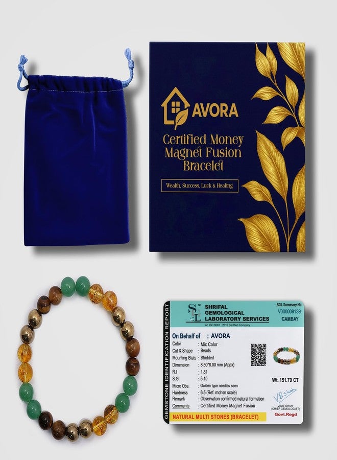 AVORA Money Magnet Fusion Bracelet for Men & Women | Natural Pyrite, Tiger Eye, Citrine & Aventurine Crystal Beads | Certified Healing Gemstone for Wealth, Success, Luck & Positive Energy - Image 3
