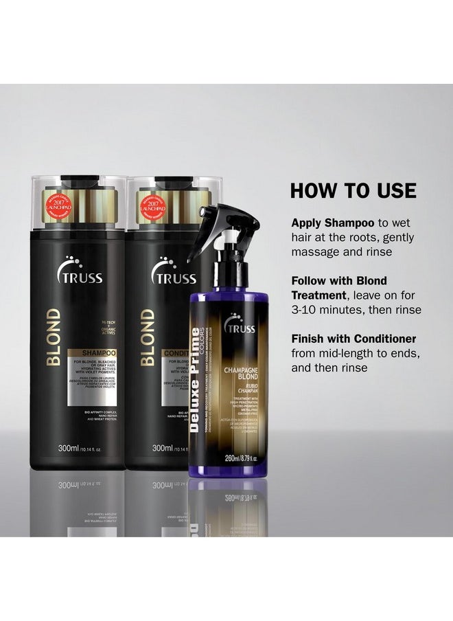 تروس يعمل رذاذ علاج Truss Deluxe Prime Champagne Blond Toner - Violet Purple على تحييد درجات اللون الأصفر النحاسي الدافئة على الشعر الأشقر والمميز والفضي والمبيض للحصول على تأثير البلاتين المثالي.  - Image 4