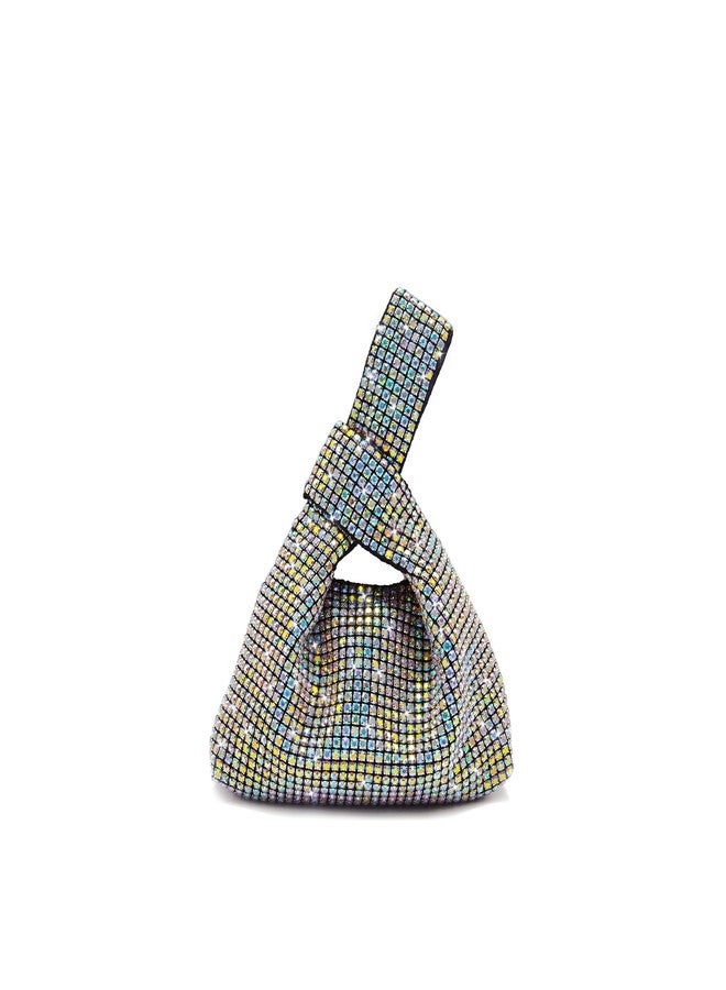 Miuco Mini Rhinestone Hobo Dumpling Bag Crystal Evening Bucket Handbag Bling Sparkling Clutch Crossbody Bag Rainbow - Image 1