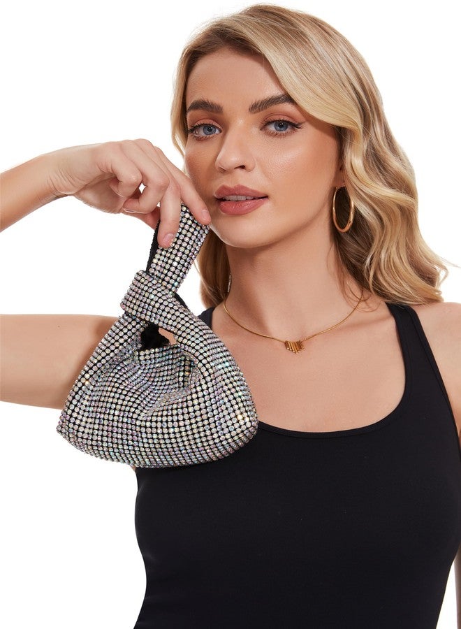 Miuco Mini Rhinestone Hobo Dumpling Bag Crystal Evening Bucket Handbag Bling Sparkling Clutch Crossbody Bag Rainbow - Image 2
