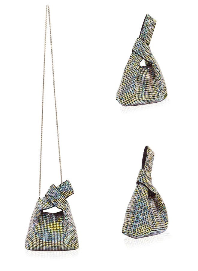 Miuco Mini Rhinestone Hobo Dumpling Bag Crystal Evening Bucket Handbag Bling Sparkling Clutch Crossbody Bag Rainbow - Image 4