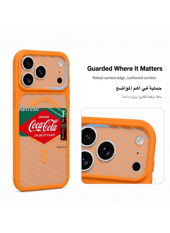 Coca-Cola iPhone 17 Pro Max Magnetic Phone Case, Slim Protective Cover with Retro Bottle Artwork, Raised Camera Protection, Smooth Matte Finish, Orange - Image 3