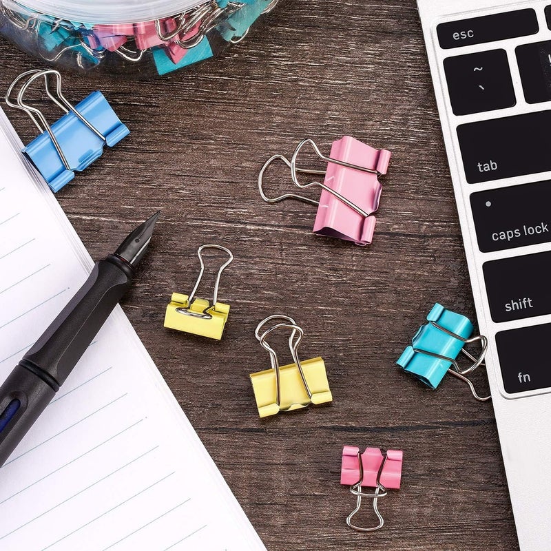 TecUnite 150 Pcs Binder Clips Assorted Sizes Pastel Paper Clamps Clips Large Medium Small Clips Office Supplies