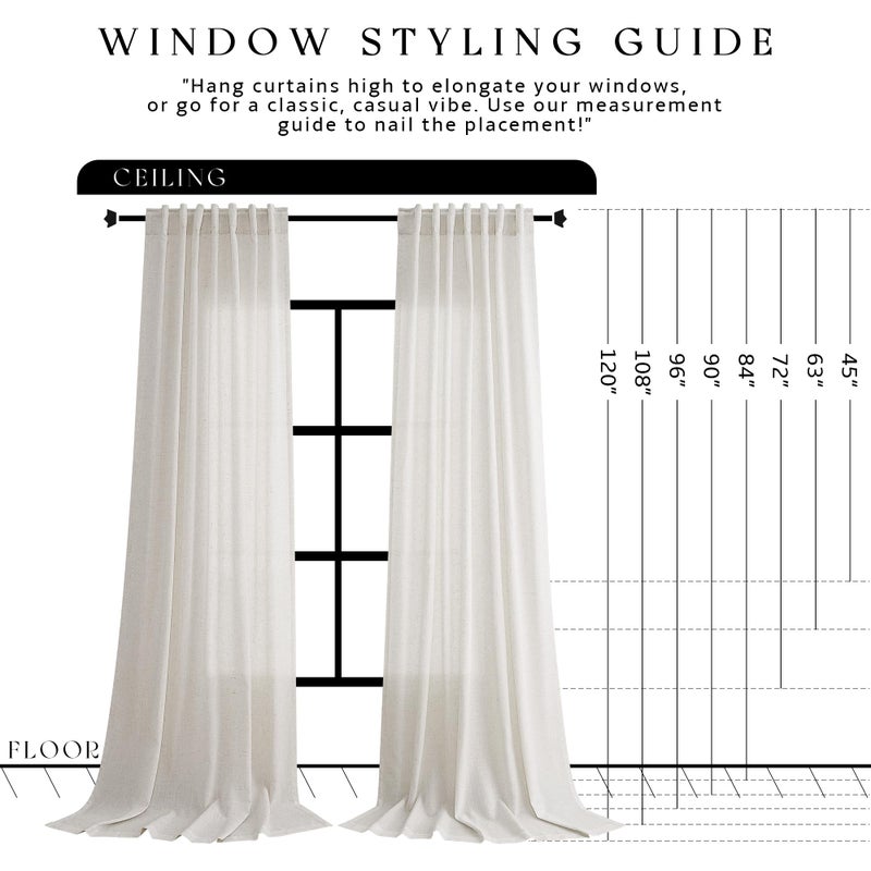 Jowels 108 inch Linen Curtains for Living Room, Back Tab and Rod Pocket Cream Ivory Extra Long Curtains Light Filtering Neutral Drapes for Large Window, 2 Panels,52 x 108 Inch, 9FT - Image 4