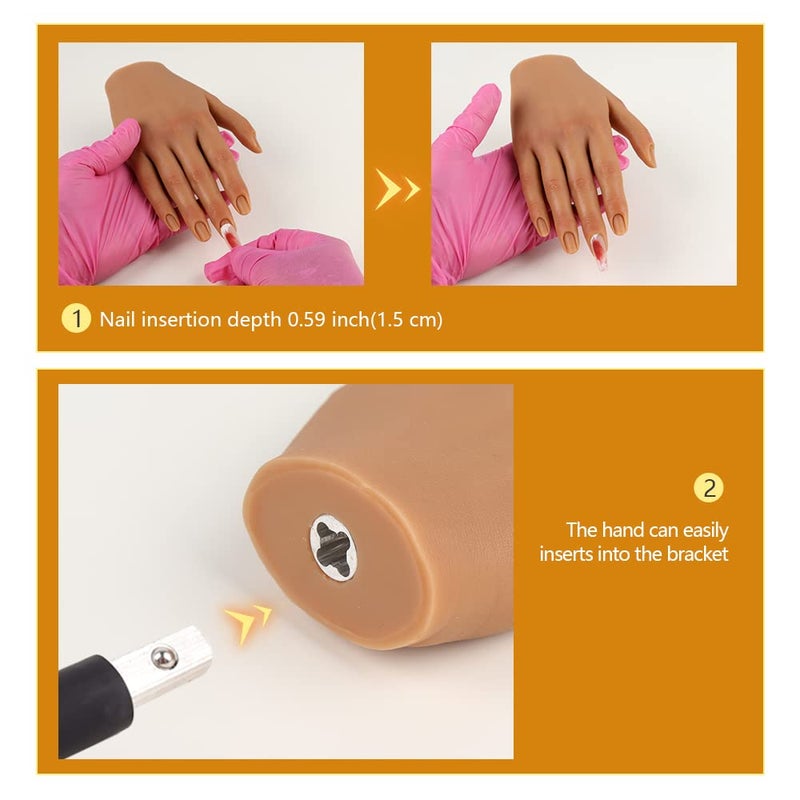 KnowU Practice Hand for Acrylic Nails with Stable Clamp,Silicone Flexible Bendable Mannequin Fake Hands to Practice Fake Nails for Nail Art Training Practice Display Tools - Image 3