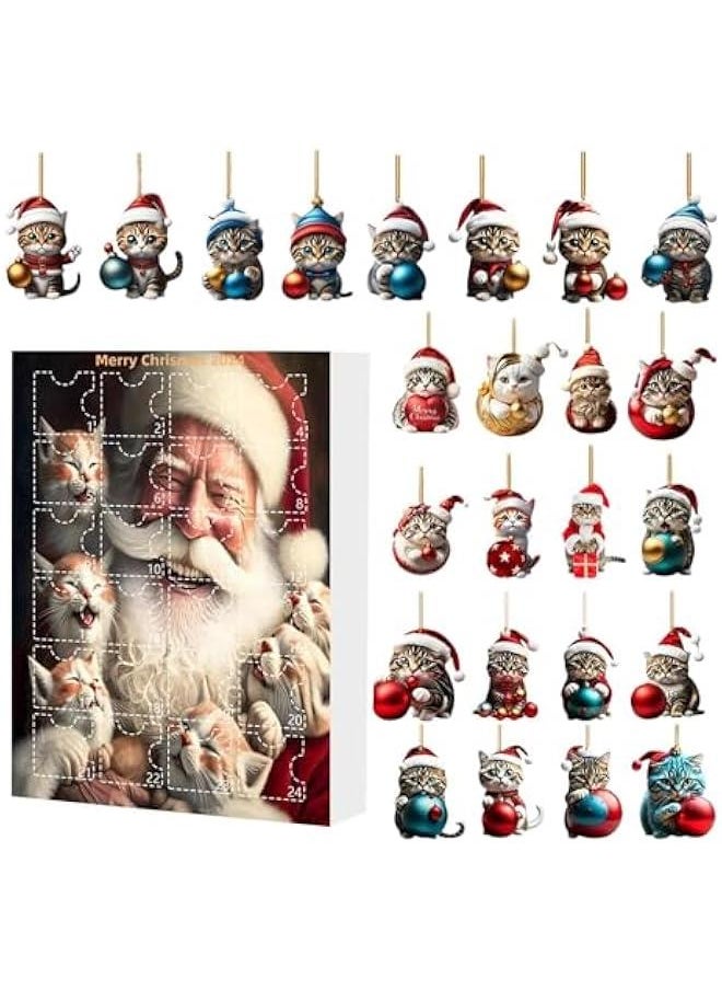Generic Cat Advent Calendar 2024,  Cat Countdown Advent Calendar, 24 Day  Advent Calendar, Acrylic Cat Hanging Pendant  Tree Decorations  - Image 1