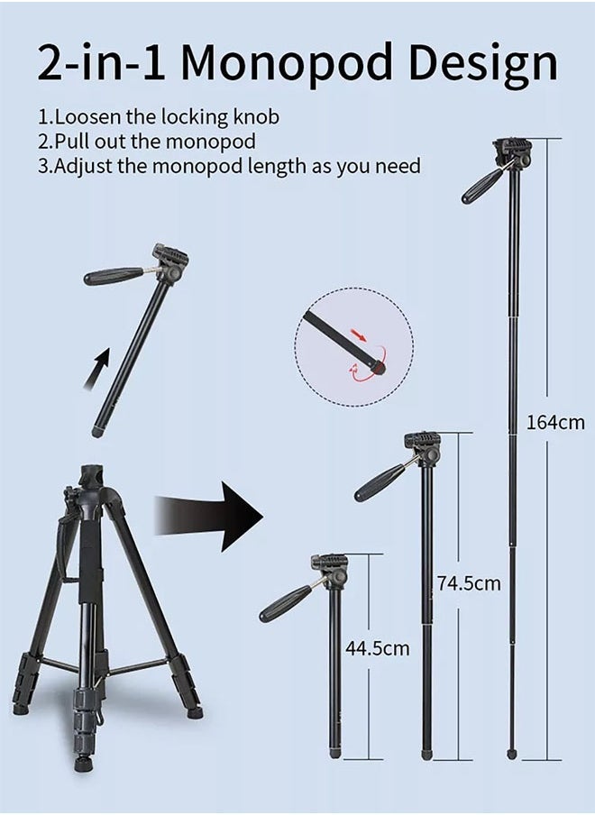 Jmary KP-2294 Multifunctional Professional Tripod – Multi-Angle Adjustable Aluminum Camera Stand with Quick Release Plate & 3-Way Pan Head – Lightweight, Stable & Universal Tripod for DSLR, Mobile & Action Cameras – Black  - Image 3