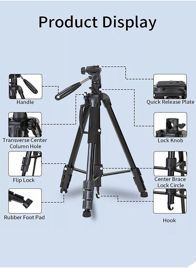 KP-2294 Multifunctional Professional Tripod – Multi-Angle Adjustable Aluminum Camera Stand with Quick Release Plate & 3-Way Pan Head – Lightweight, Stable & Universal Tripod for DSLR, Mobile & Action Cameras – Black