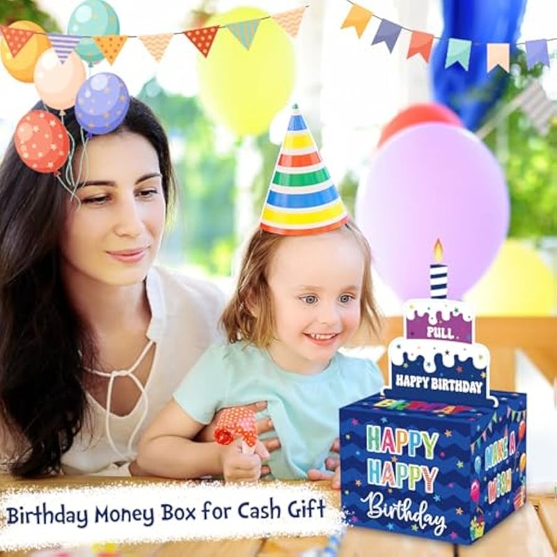 Birthday Money Box for Cash Gift Pull, Surprise Gift Boxes for Money, Money Holder Box with Pull Out Happy Birthday Card and 100Pcs Transparent Bags, Money Gift Ideas for Kids and Adults - Image 3