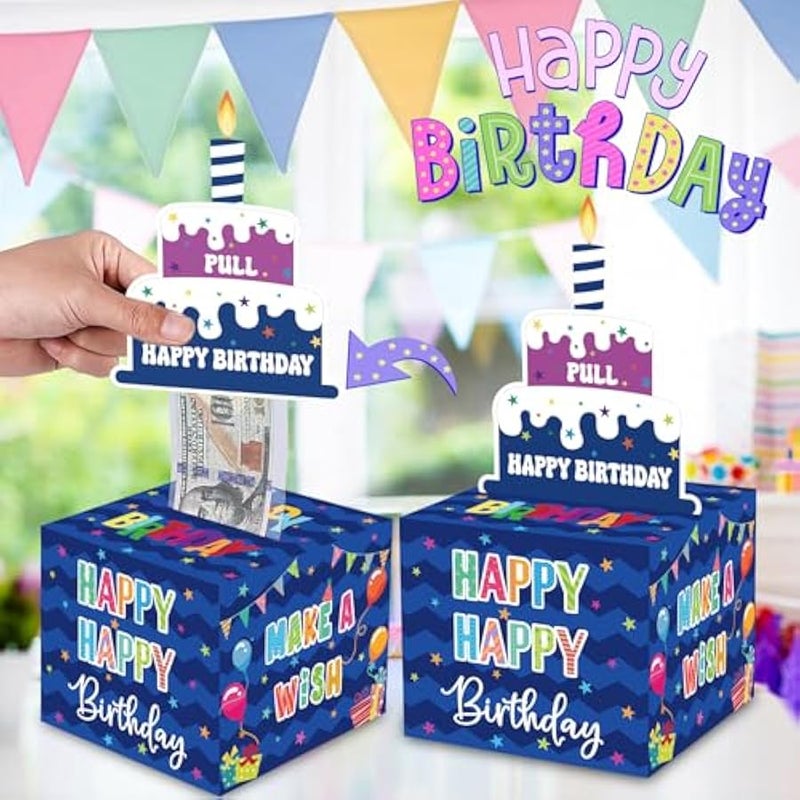 Birthday Money Box for Cash Gift Pull, Surprise Gift Boxes for Money, Money Holder Box with Pull Out Happy Birthday Card and 100Pcs Transparent Bags, Money Gift Ideas for Kids and Adults - Image 4