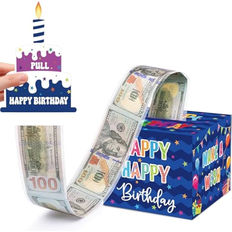 Birthday Money Box for Cash Gift Pull, Surprise Gift Boxes for Money, Money Holder Box with Pull Out Happy Birthday Card and 100Pcs Transparent Bags, Money Gift Ideas for Kids and Adults - Image 1