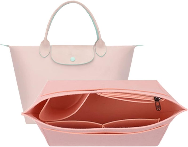 D.DUO Purse Organizer, Multi-Pocket Felt Handbag Organizer, Folding Tote Bag organizer insert for Insert Wallet Organizer for Longchamp (Medium, Pink) - Image 1