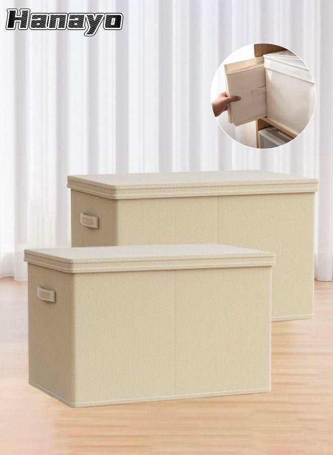 Hanayo 2 Pcs Clothes Storage Box Foldable Storage Baskets with Lid Stackable Storage Bins with Handle Storage Boxes Clothes Organisers for Organizing Toys Clothes(Beige) - Image 1