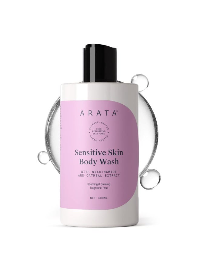 ARATA Sensitive Skin Body Wash with Niacinamide & Aloe Vera | Reduces Redness & Irritation | Smooth & Hydrated Skin | Body Wash for Women & Men | Paraben & Fragrance-Free | For All Skin Types | 300ml - Image 1