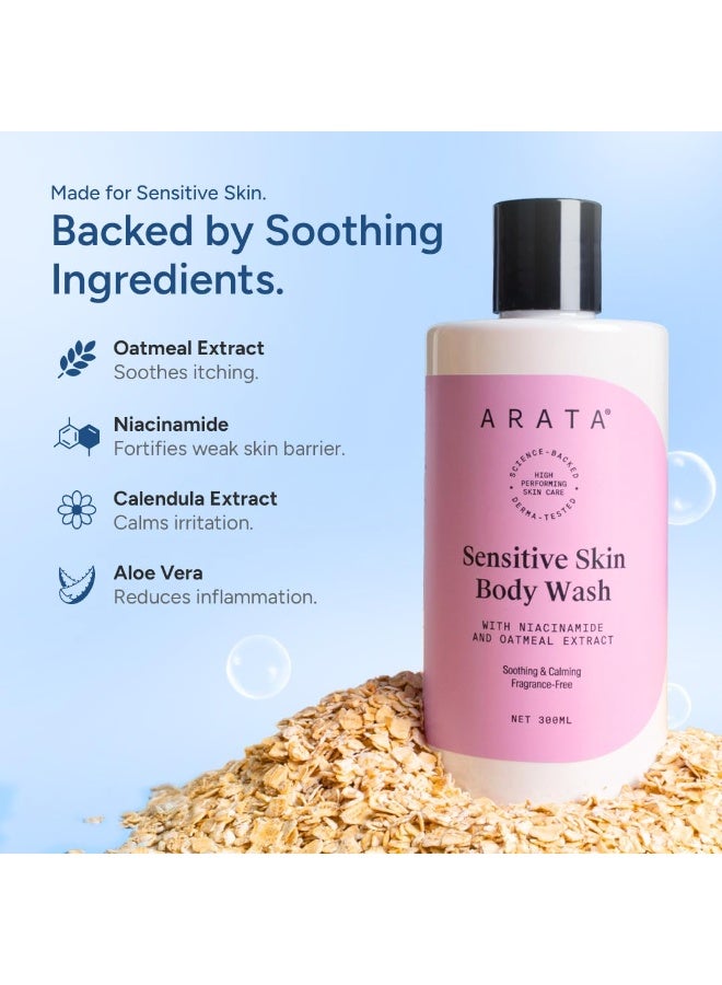 ARATA Sensitive Skin Body Wash with Niacinamide & Aloe Vera | Reduces Redness & Irritation | Smooth & Hydrated Skin | Body Wash for Women & Men | Paraben & Fragrance-Free | For All Skin Types | 300ml - Image 3