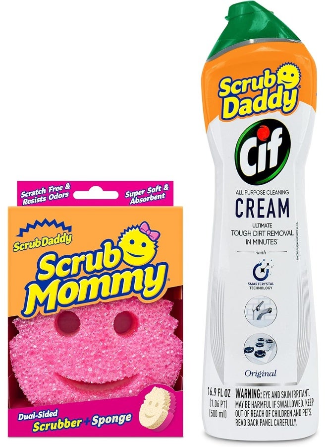 Scrub Daddy Mommy + Cif All Purpose Cleaning Cream, Original - Multi Surface Household Cleaning Cream + Scratch-Free Multipurpose Dish Sponge - Image 1