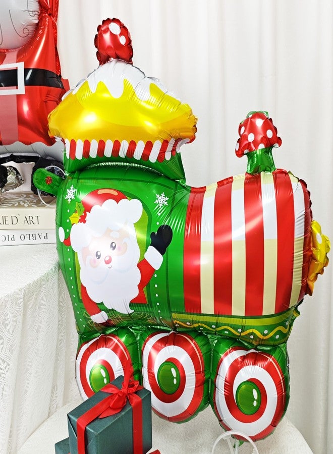 CHANGZHONG Self-standing Christmas train shaped balloon aluminum foil polyester film balloon festival party supplies walking Christmas celebration green red - Image 5
