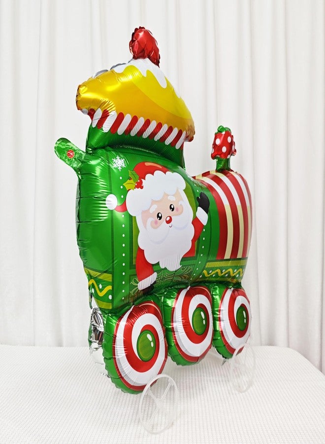 CHANGZHONG Self-standing Christmas train shaped balloon aluminum foil polyester film balloon festival party supplies walking Christmas celebration green red - Image 4
