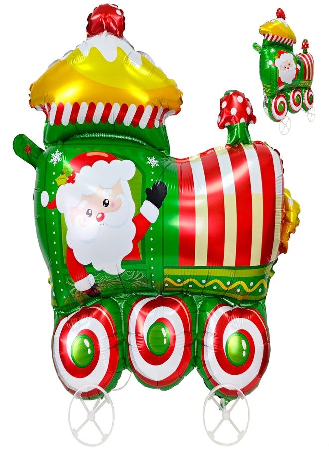 CHANGZHONG Self-standing Christmas train shaped balloon aluminum foil polyester film balloon festival party supplies walking Christmas celebration green red - Image 1