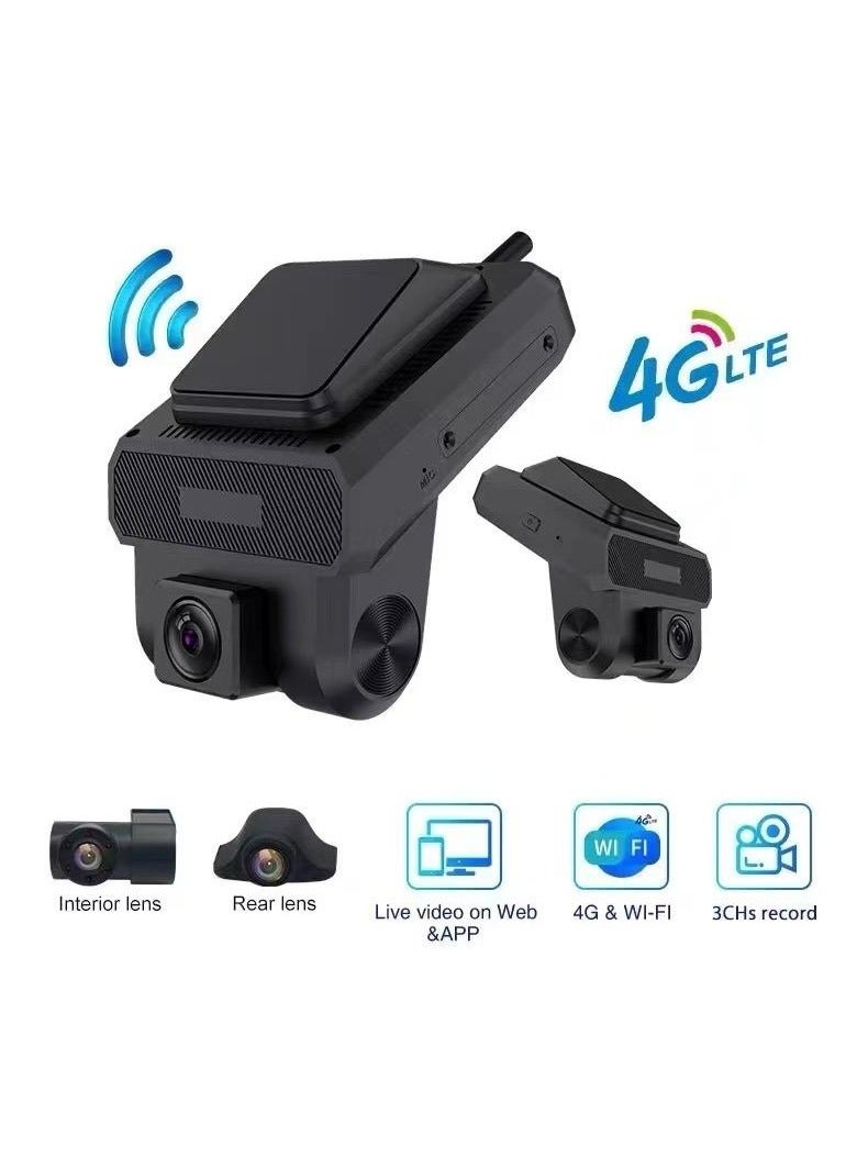 MNT 4G Dash Cam with GPS Tracking and 3 Front, Rear and Interior Cameras to Record and Document Every Moment While Driving - Image 1