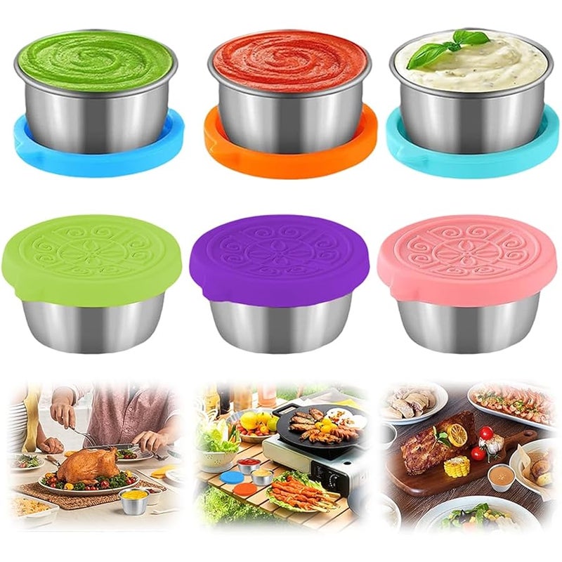 Fauppt 6x1.6/2.4 Oz Condiment Containers with Lids,Salad Dressing Container To Go,Small Reusable Stainless Steel Sauce Containers For Lunch Boxes Picnics Travel Meal Prep Kitchen Storage (6PC-1.6oz) - Image 1