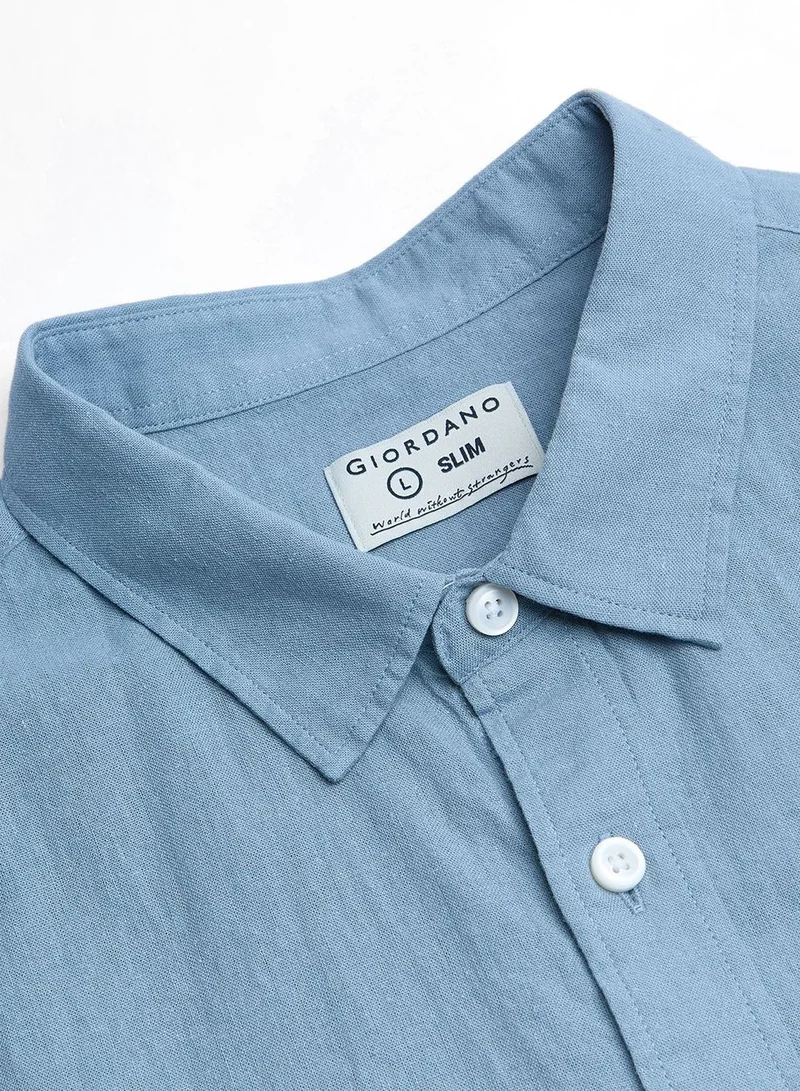 Giordano  Men's Slim Linen Cotton Short-Sleeve Shirt for Men | Best Price UAE