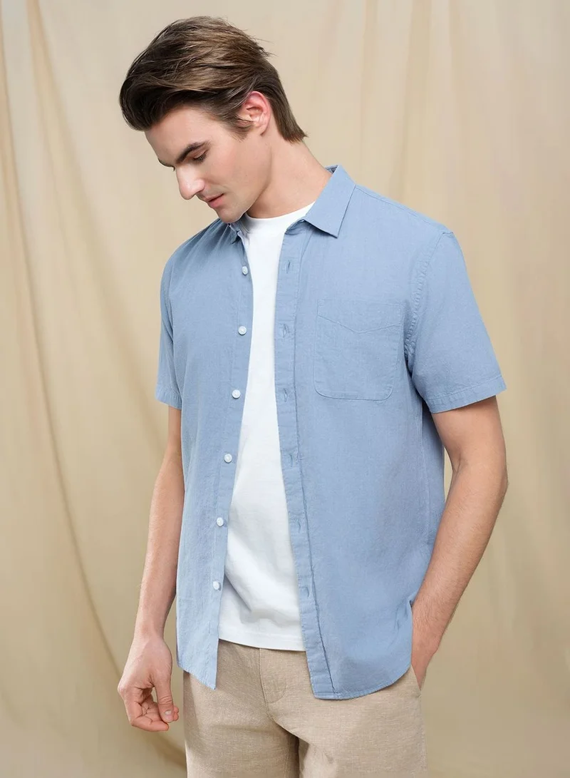 Men's Slim Linen Cotton Short-Sleeve Shirt