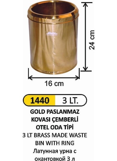 Arı Metal Ari Metal 3 Lt Gold Stainless Steel Circle Trash Can 