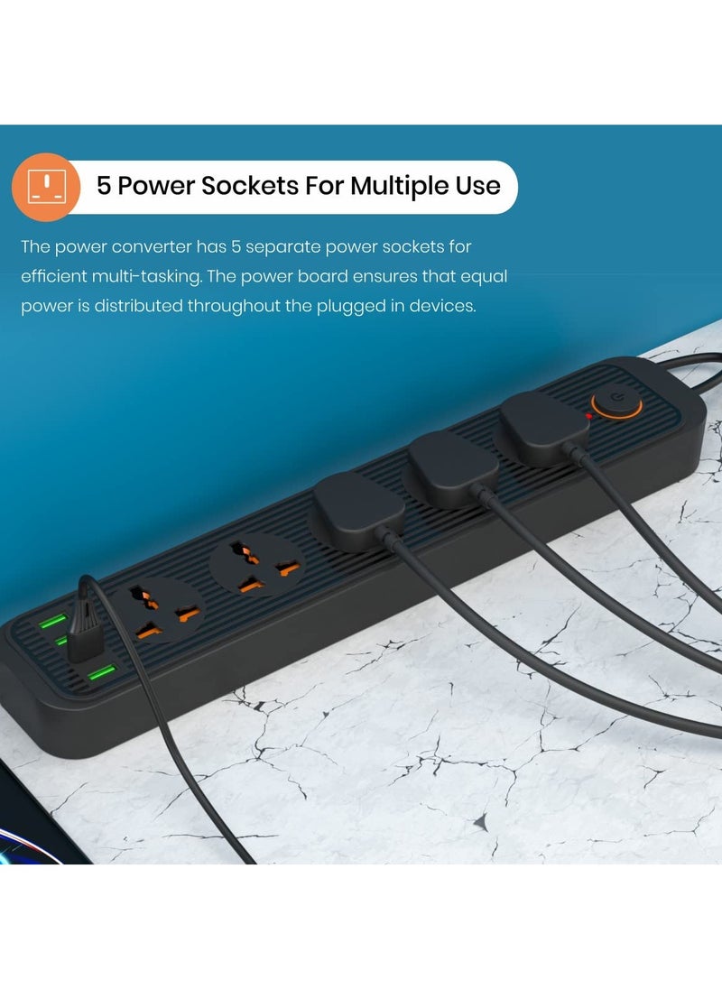 Generic Portronics Power Plate 6 With 4 USB Port 5 Power Sockets Extension Board 2500W Power Converter Cord Length 3Mtr Black  - Image 4