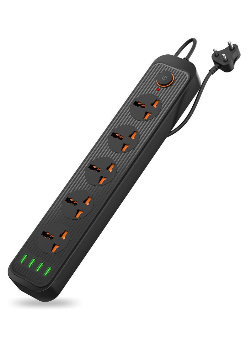 Generic Portronics Power Plate 6 With 4 USB Port 5 Power Sockets Extension Board 2500W Power Converter Cord Length 3Mtr Black  - Image 1