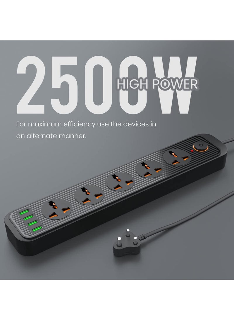 Generic Portronics Power Plate 6 With 4 USB Port 5 Power Sockets Extension Board 2500W Power Converter Cord Length 3Mtr Black  - Image 3