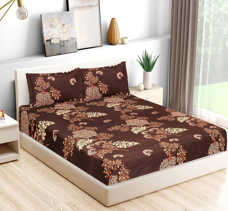 BELVOSTUM Belvostum 280 TC Soft and Fast Colors Microfiber 3D Printed Bedsheet for Double Bed with 2 Pillows Covers 90x100 Inches Coffee Brown  - Image 1