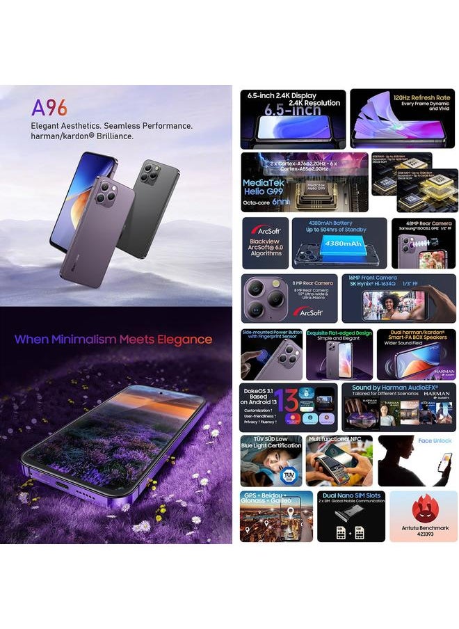 Green Tiger - [HK Warehouse] Blackview A96 8GB Plus 256GB Side Fingerprint 6.5 inch Android 13 MediaTek Helio G99 Octa Core up to 2.2GHz Network 4G NFC OTG Provence Purple - Image 1