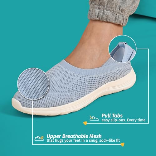 YOHO Knitted Slip-Ons for Women | Lightweight, Stylish & Casual Without Lace Sneakers for Woman | Extra Soft Insole & Shock Absorbing, Walking Loafer Shoes for Ladies SOS-114 | Light Blue - UK 6 - Image 3