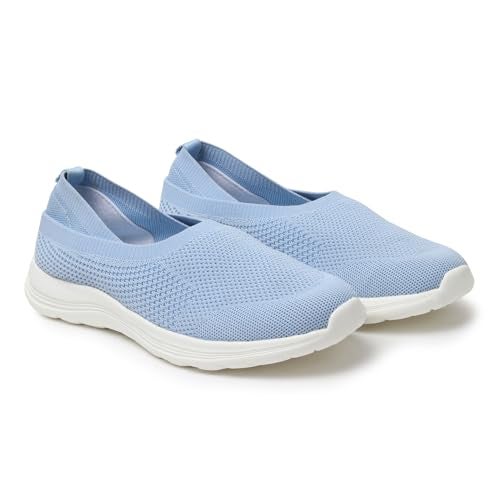 YOHO Knitted Slip-Ons for Women | Lightweight, Stylish & Casual Without Lace Sneakers for Woman | Extra Soft Insole & Shock Absorbing, Walking Loafer Shoes for Ladies SOS-114 | Light Blue - UK 6 - Image 1