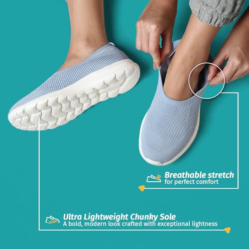 YOHO Knitted Slip-Ons for Women | Lightweight, Stylish & Casual Without Lace Sneakers for Woman | Extra Soft Insole & Shock Absorbing, Walking Loafer Shoes for Ladies SOS-114 | Light Blue - UK 6 - Image 5