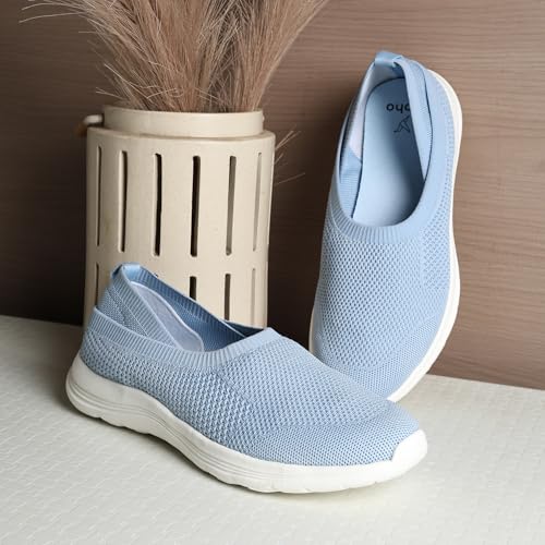 YOHO Knitted Slip-Ons for Women | Lightweight, Stylish & Casual Without Lace Sneakers for Woman | Extra Soft Insole & Shock Absorbing, Walking Loafer Shoes for Ladies SOS-114 | Light Blue - UK 6 - Image 2