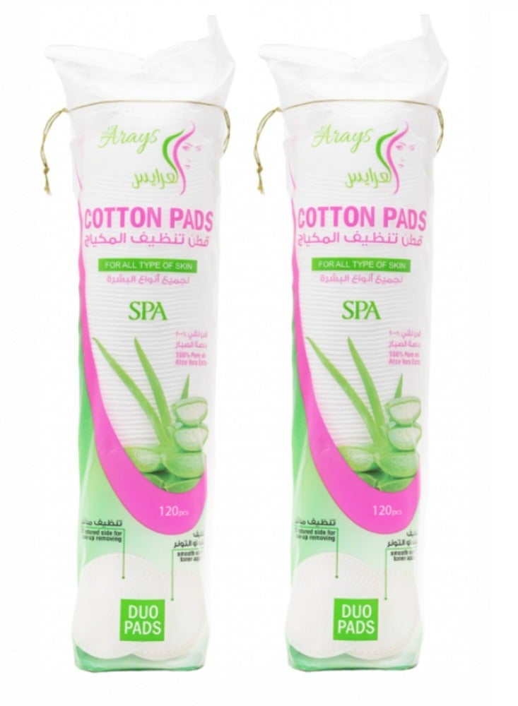 Alarays Pack of 2 Cotton Pads 100% Pure With Aloe Vera Extract - 2x120 Pads - Image 1