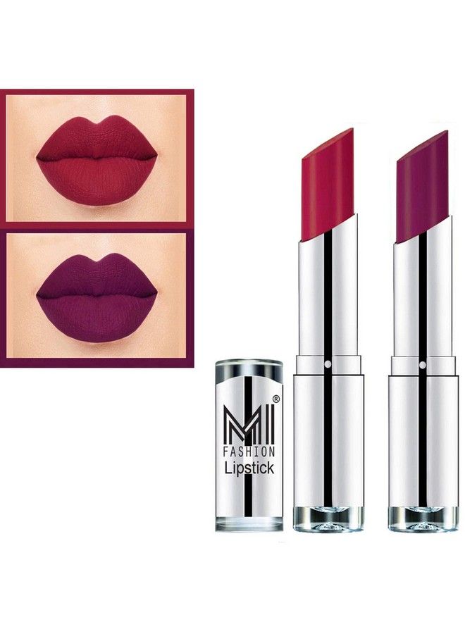 MI FASHION Rich Colors Cr�Me Matte Smooth Lipstick Combo Made In India Long Lasting Set Of 2 ( Red Purple ) - Image 1