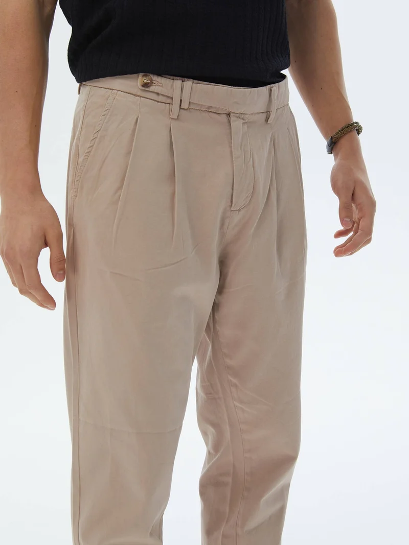 Kip Light Brown Woven Smart Casual 100% Cotton Trousers