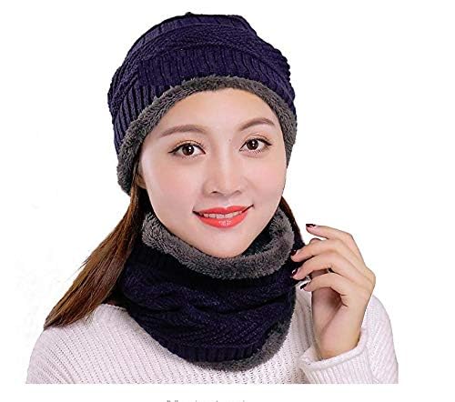 Aeoss 2-Pieces Winter Beanie Hat Scarf Set Warm Knit Hat Thick Knit Skull Cap for Men and Women, Thick Knit Design for Cold Weather (Blue & Gray) - Image 2